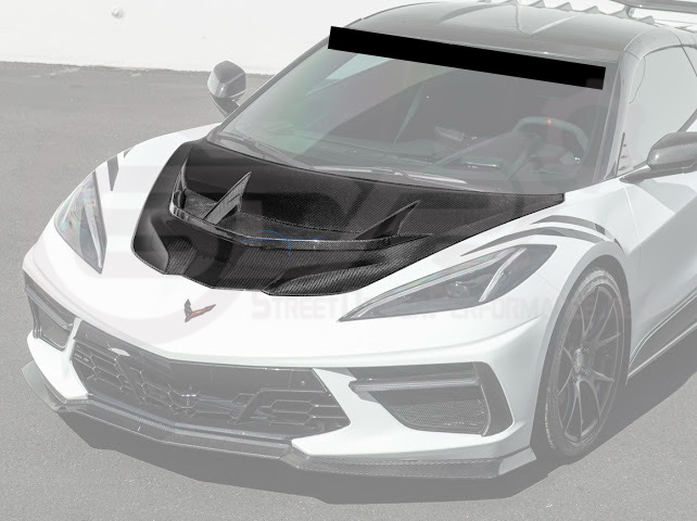 2020-PRESENT CHEVROLET CORVETTE C8 | ZR1 REPLICA STYLE DOUBLE SIDED CARBON FIBER FRONT VENTED HOOD